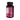A black supplement bottle with a black cap, showing the back label with a white nutrition facts panel and a magenta background. The cap has a black seal with embossed text.