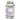 A clear plastic bottle of dietary supplements showing the back label with Supplement Facts, a white cap with a printed seal pattern, and white tablets inside.